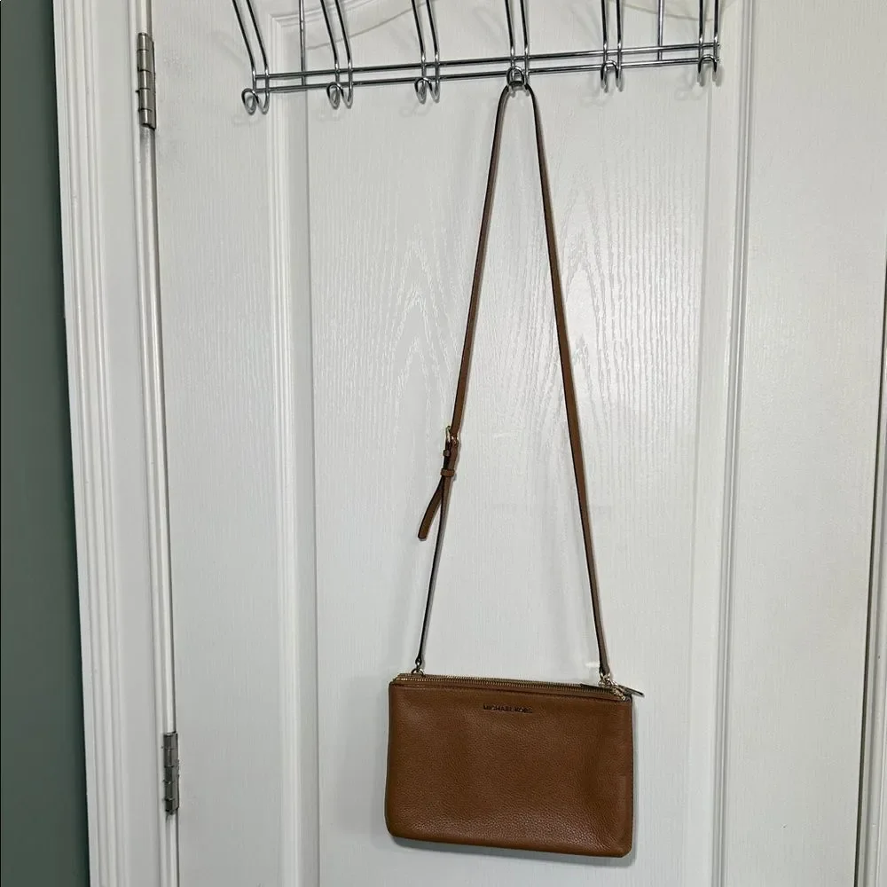 Michael Kors Brown Pebbled Leather Crossbody Bag Double Zip Small Purse